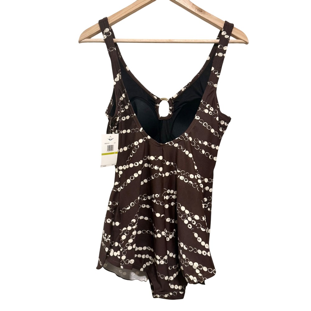 Jantzen Classics 2000s Swimdress One Piece Swimsuit Size 14 Brown Cream NWT - Picture 14 of 16
